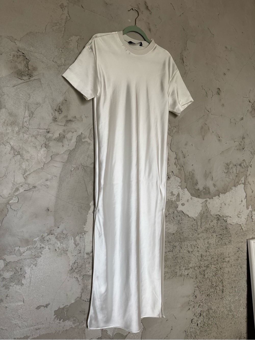 Zara White Short-Sleeve Maxi T-Shirt Dress